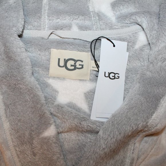 NWT UGG WOMEN'S PLUSH VELOUR BATH ROBE MIRANDA STARS GRAY WHITE - Picture 4 of 5